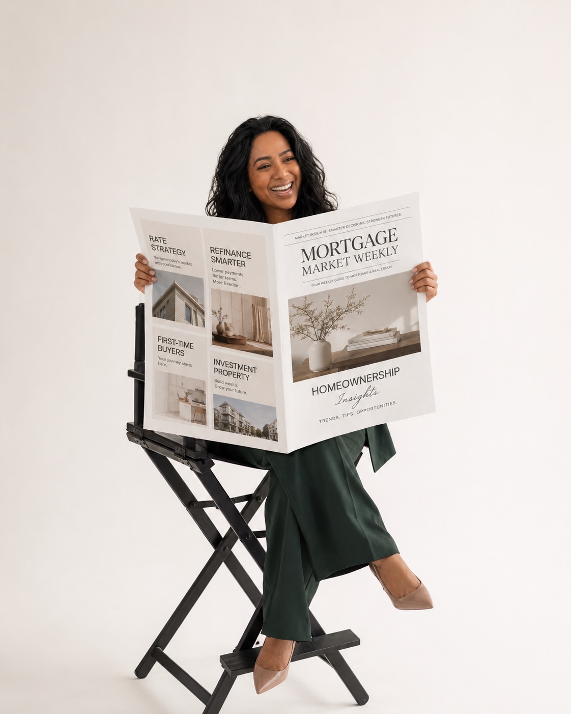 Sobitha reading a mortgage market newspaper